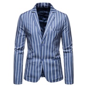 秋季外贸大码西服外套，欧美时尚条纹，两粒扣单西蓝色上衣
