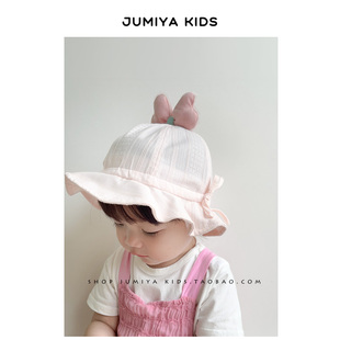 婴儿公主帽宝宝帽子，儿童粉色遮阳帽，女孩女童蝴蝶结夏季渔夫帽春秋