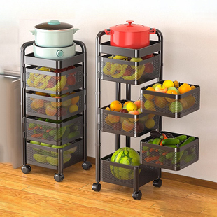 四季沐歌厨房蔬菜置物架收纳筐多功能移动旋转菜篮子放果蔬置物架