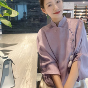 新中式国风衬衫文艺复古衬衫，女秋高级感立领，中式盘扣改良旗袍上衣