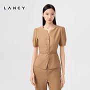 LANCY/朗姿2023秋季收腰短外套女设计感短袖高端薄款上衣