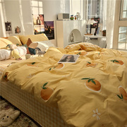 黄色橙子ins小清新少女心床上四件套全棉纯棉被套床单1.5米三件套