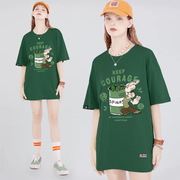 墨绿色重磅纯棉短袖t恤女夏季纯棉宽松美式潮牌情侣绿色上衣半袖