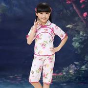 l六一儿童节民族演出女x表，童装夏古复中国风舞台服套装古装