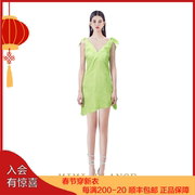 MIMI PLANGE授权女连衣裙V领蝴蝶结绿色23短包臀收腰修身时尚