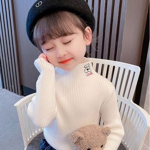 女童秋冬季毛衣，加厚2024洋气韩版半高领，打底衫儿童宝宝针织衫