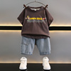 男童七分裤套装夏季潮，2024宝宝帅气时髦小童儿童短袖t恤夏装