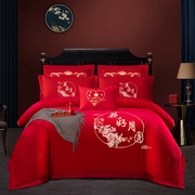 厂大红色婚庆结婚四件套床上用品，15m18米床单床裙床罩被套龙凤库