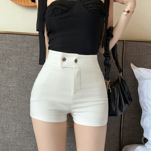 白色高腰包(高腰包)臀热裤，女夏2023韩版弹力紧身性感显瘦三分休闲跳舞短裤