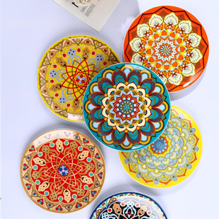 波西米亚风21cm平盘8寸摩洛哥盘子欧式陶瓷餐具家用碟子陶瓷碟子