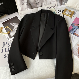 短款黑色西装外套女士春秋，2023休闲高级设计感小众小个子西服