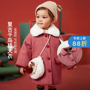 啊咪啦女童羊毛呢子，大衣冬款儿童加厚上衣，宝宝圣诞节保暖格子外套