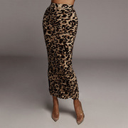 2023秋冬腰豹纹半身裙，欧美时尚性感紧身褶皱，开叉中长款裙子