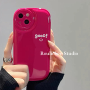 韩国甜酷笑脸适用iphone14promax苹果13手机壳14pro12简约11玫红色xsmax小红书xr高级感x气垫7/8plus套女
