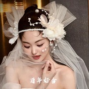 2023新娘结婚花朵头纱头饰，森系唯美复古婚纱，摄影拍照领证造型