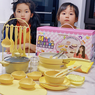 小伶玩具迷你小厨房麦饭石系列真煮可吃女孩儿童食玩做饭厨具套装
