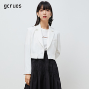 gcrues白色光泽感西装春小个子气质韩版外套女短款时尚