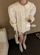 LiuLiu韩版减龄娃娃领设计小众衬衫上衣女2024春温柔甜美长袖衬衣