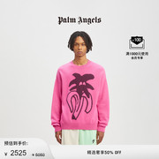 季末5折Palm Angels男女同款紫红色羊毛混纺嵌花圆领毛衣