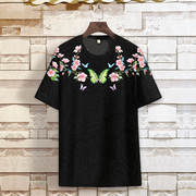 印花短袖t恤男2024蝴蝶花，图案设计感小众体恤，冰丝大码半截袖