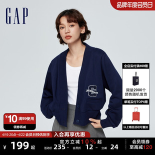 gap女装2024春季法式圈织软v领logo大口袋针织开衫外套430345