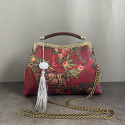 复古口金包搭配旗袍中国风香云纱，红色婚庆妈妈，手提包手工diy材料