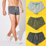 夏季男士健身跑步羽毛球运动短裤条纹棉质二分三分超短口袋阿罗裤