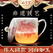 红官窑茶杯套装中式陶瓷杯水杯，定制泡茶杯子，醴陵瓷器商务办公杯