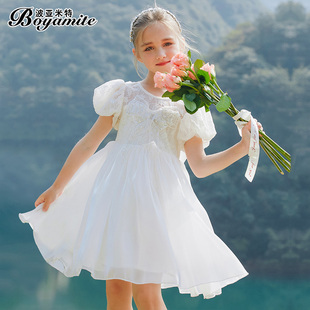 女童花仙子公主裙，夏装2023儿童洋气，白色连衣裙女孩蝴蝶结纱裙