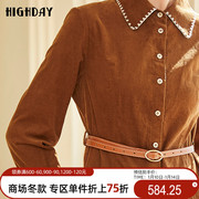 highday轩日商场同款衬衫裙，女2023冬季美拉德风，长袖连衣裙ins