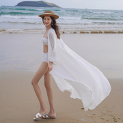 三亚海边度假沙滩穿搭超仙薄款罩衫雪纺中长款防晒衫披肩外套夏季