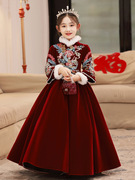 女童新年礼服红色公主裙儿童高端小主持人花童钢琴演出服冬季加厚