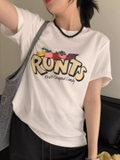 草莓香蕉苹果水果字母，印花短袖t恤2024夏季韩版休闲半袖tee