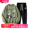 回力男生套装春款时尚潮流熊猫穿搭一套休闲绿色运动服卫衣卫裤男