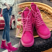 马丁靴粉色马丁靴女韩版2020夏季英伦，风百搭粉色单靴学生平底高帮