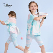 速干凉感迪士尼夏装女童时尚，短袖t恤小学生，后背开叉运动上衣扎染