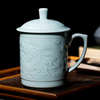 景德镇青瓷茶杯办公杯个人泡茶杯大容量龙纹陶瓷水杯泡茶带盖杯子