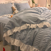 韩式床品四件套磨毛冬季水洗，棉床裙床单，被套罩床上用品宿舍三件套