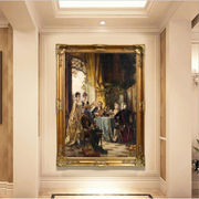 竖版欧式宫廷人物油画贵妇人客厅喷绘有框画酒店宾馆会所装饰画