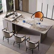 中岛台餐桌一体轻奢高端烤漆家用厨房，亮光岩板现代简约饭桌椅组合