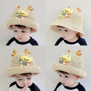 宝宝帽子夏季薄款男童，草帽婴儿防晒帽儿童遮阳帽，女童渔夫帽凉帽潮