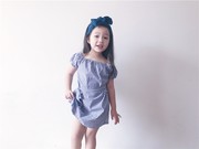 海军风夏季婴儿童装裙一字领蓝色条纹女童纯棉连衣裙公主裙子