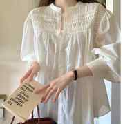 孕妇复古白色棉麻上衣春秋设计感小众高级感娃娃衫甜美长袖衬衫