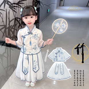 青花瓷女童古装汉服夏季儿童中国风公主裙改良超仙唐装复古演出服