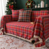 美式乡村英伦格子圣诞风全包123组合沙发罩巾装饰流苏盖布桌布