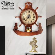 欧式大号实木客厅钟表，舵手静音美式挂钟创意，复古时钟中国风墙壁钟