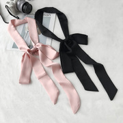 长条丝巾女细窄领巾围巾夏季韩版腰带装饰纯色黑飘带