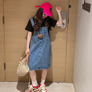 女童夏装牛仔背带裙2023洋气儿童连衣裙夏季大童套装女孩裙子