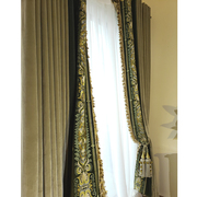 美式窗帘复古绿色丝绒刺绣，客厅奢华大气卧室轻奢定制绒布花边欧式