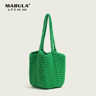 MABULA编织包女针织休闲大包手工包镂空沙滩包腋下单肩休闲水桶包